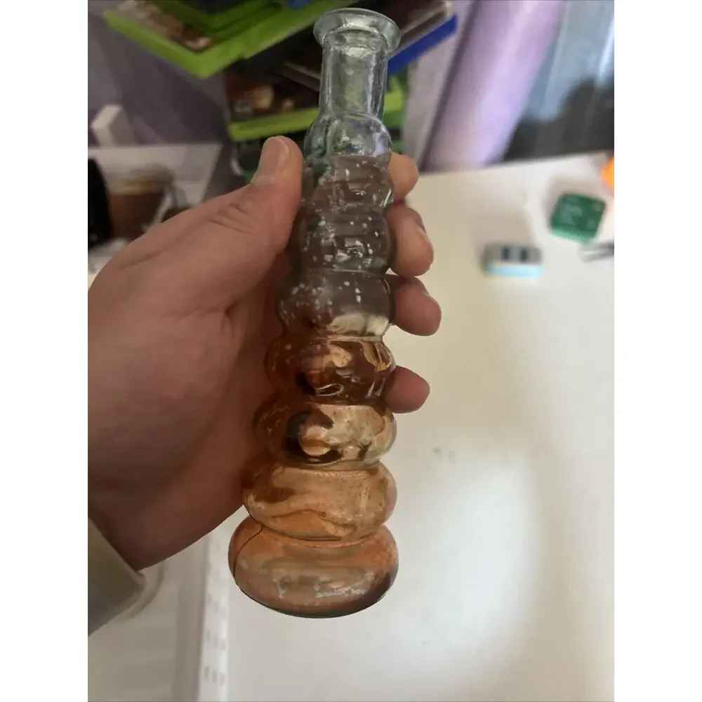 Ribbed Glass Vase Orange Tint